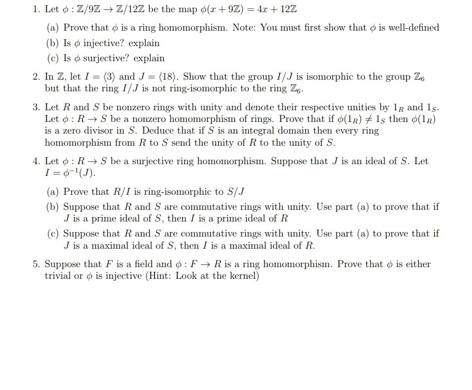 Solved 1. Let 0 : Z/9Z+Z/12Z be the map 6(x + 9Z) = 4.+ 12Z 