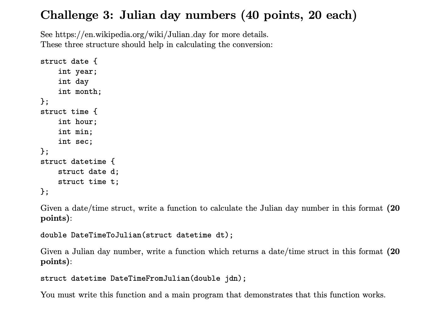 Challenge 3: Julian day numbers (40 points, 20 each) | Chegg.com