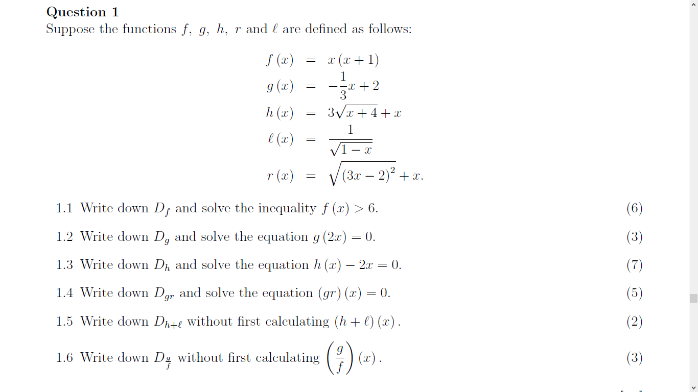 Question 1 Suppose The Functions F G H R And I Are Chegg Com