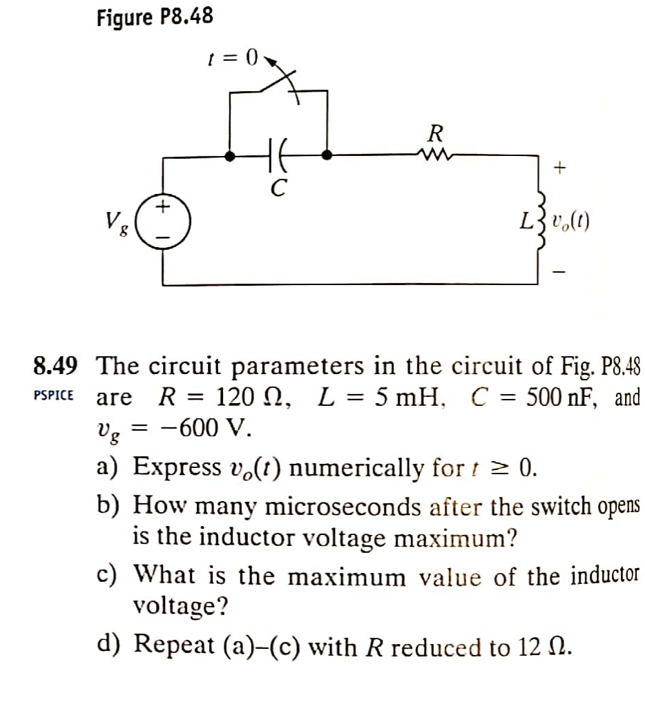 Figure P8 48 0 8 49 The Circuit Parameters In The Chegg Com
