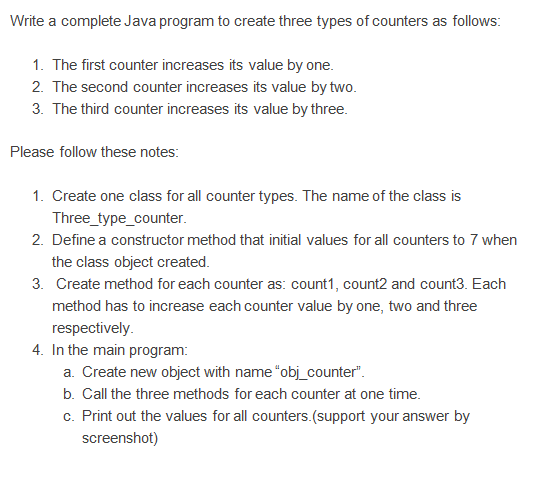 Solved Write A Complete Java Program To Create Three Type Solved Write A Complete Java Program