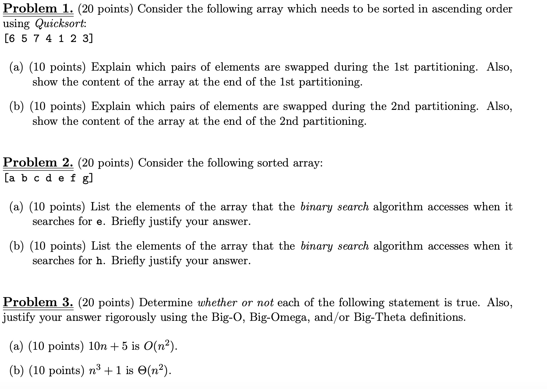 Solved Problem 1. (20 Points) Consider The Following Array | Chegg.com