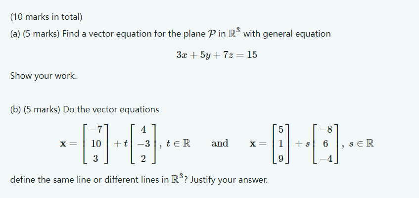 Solved (a) (5 marks) Find a vector equation for the plane P | Chegg.com