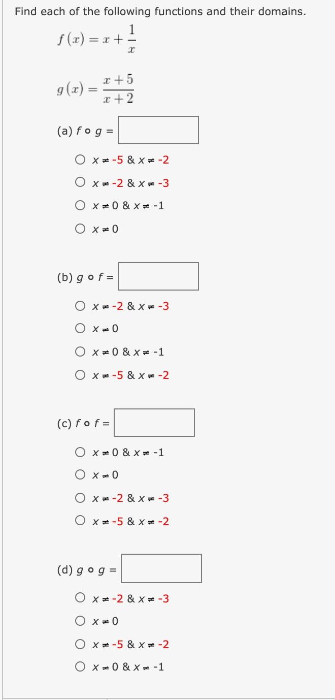Solved Find Each Of The Following Functions And Their Dom Chegg Com
