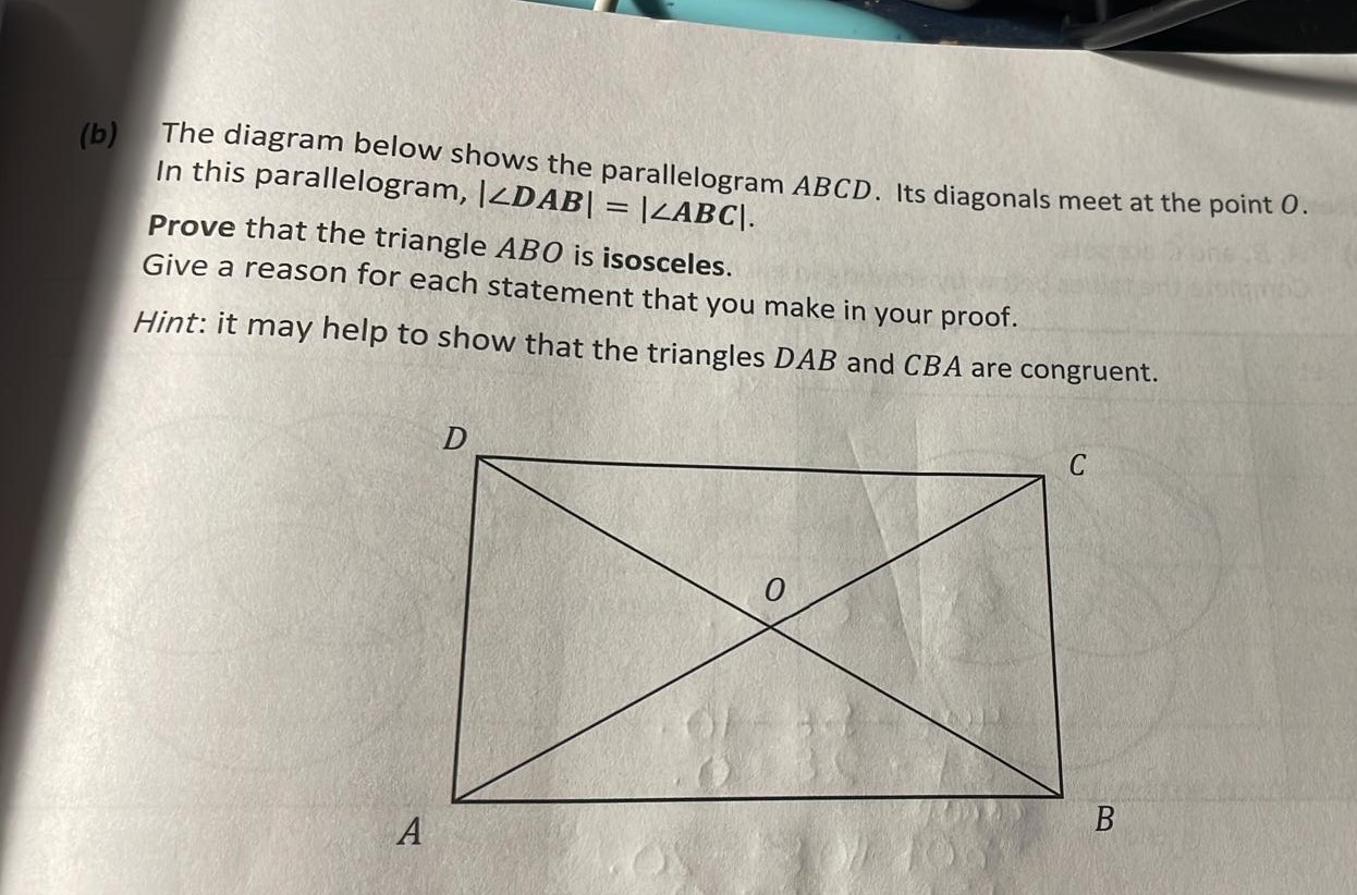 Solved (b) The Diagram Below Shows The Parallelogram ABCD. | Chegg.com