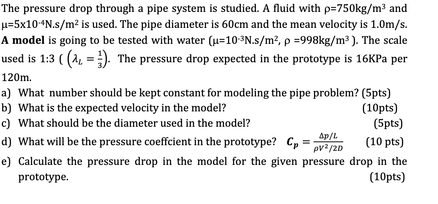 Solved = The pressure drop through a pipe system is studied. | Chegg.com