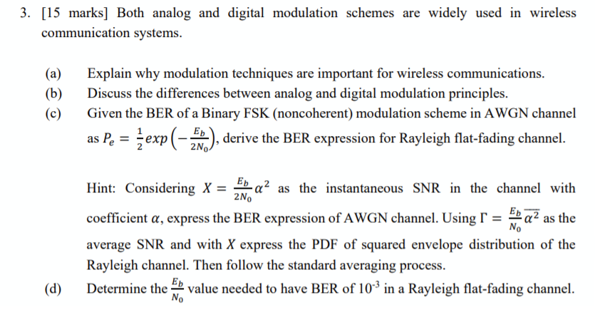 Solved 3. [15 marks] Both analog and digital modulation | Chegg.com