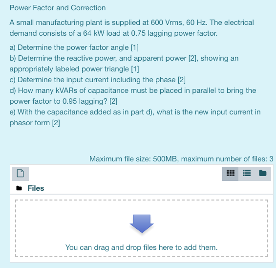 Solved Power Factor and Correction A small manufacturing | Chegg.com