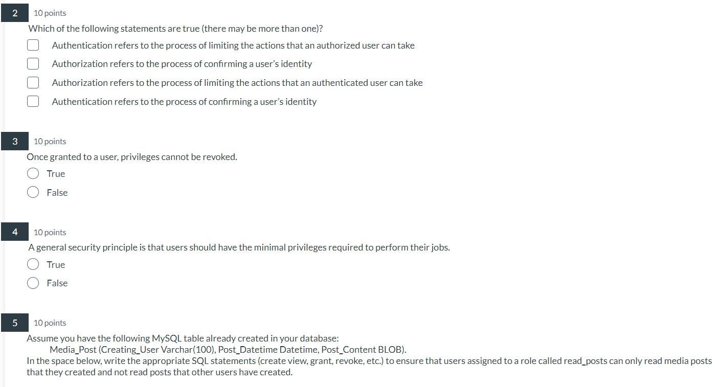 Solved 10 points Which of the following statements are true | Chegg.com