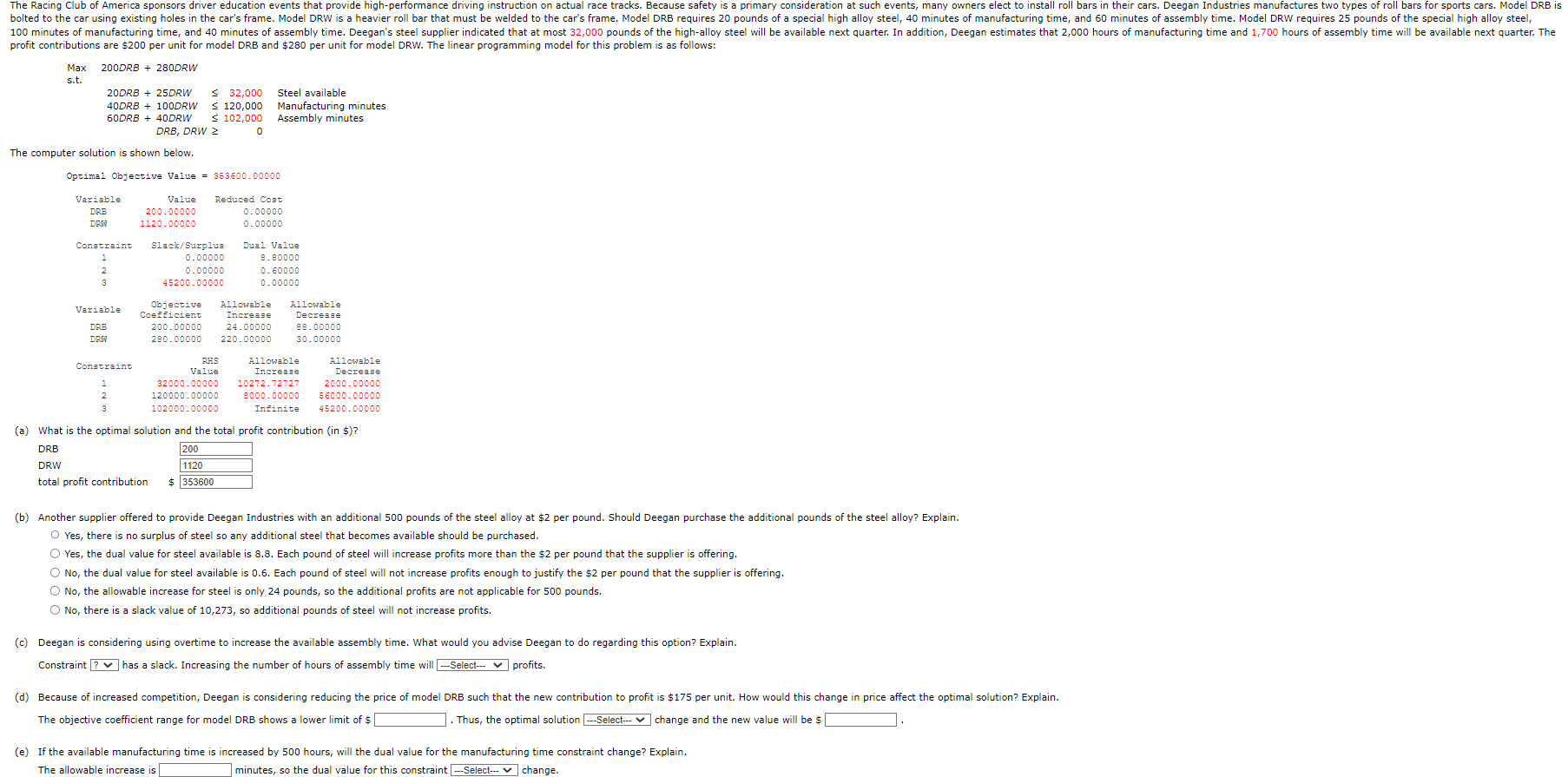 Solved profit contributions are $200 per unit for model DRB | Chegg.com