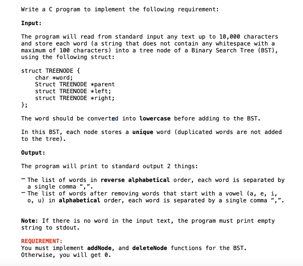 Solved Write a C program to implement the | Chegg.com