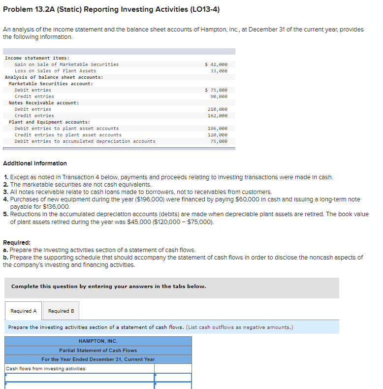 Solved Problem 13.2A (Static) Reporting Investing Activities | Chegg.com