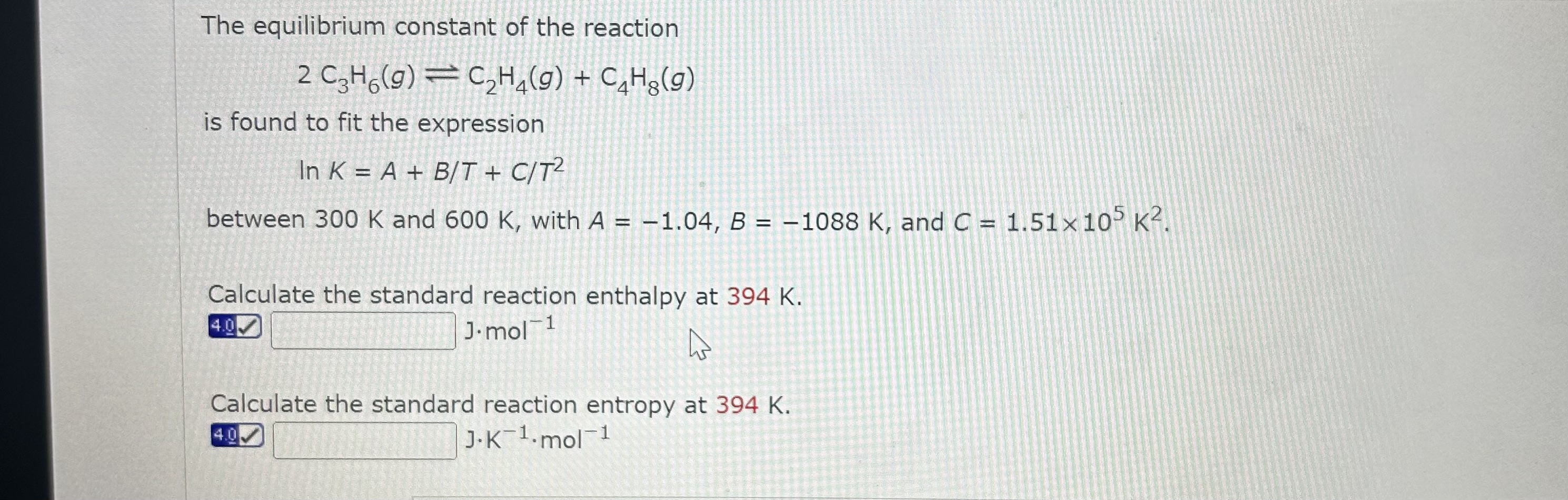 Solved The equilibrium constant of the reaction Chegg