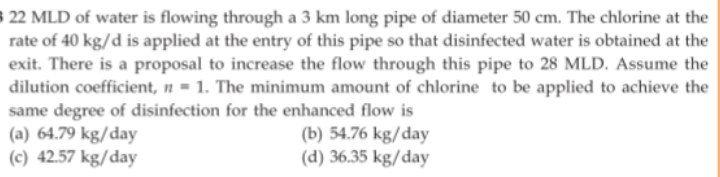 Solved 22 MLD of water is flowing through a 3 km long pipe | Chegg.com