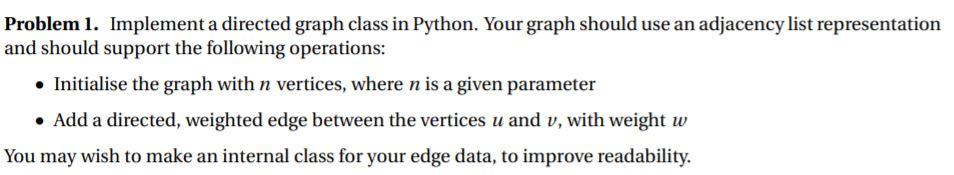 Solved Problem 1. Implement a directed graph class in | Chegg.com