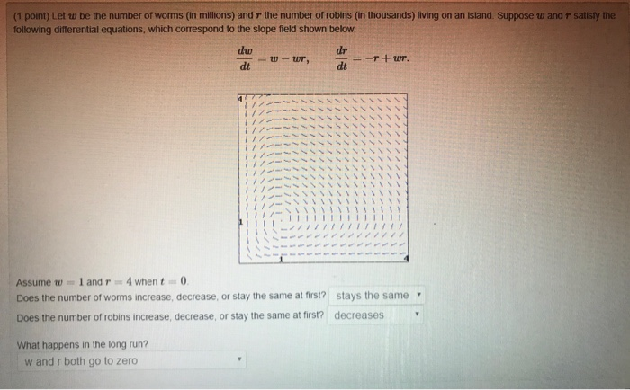 Solved (1 point) Let w be the number of worms (in millions) | Chegg.com