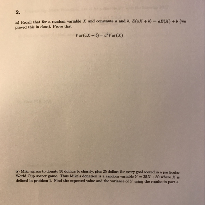 Solved 2. a) Recall that for a random variable X and | Chegg.com