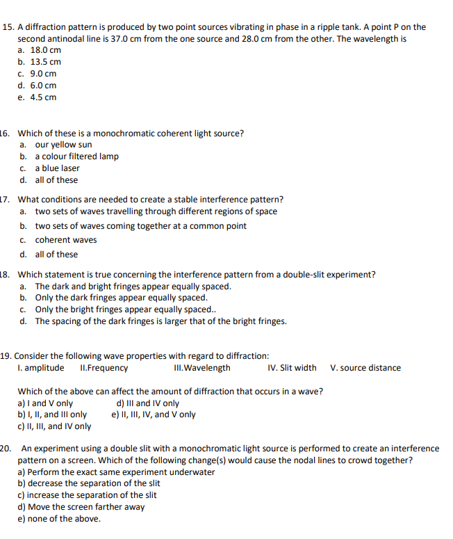 Solved 13. Two point sources vibrating in phase with the | Chegg.com