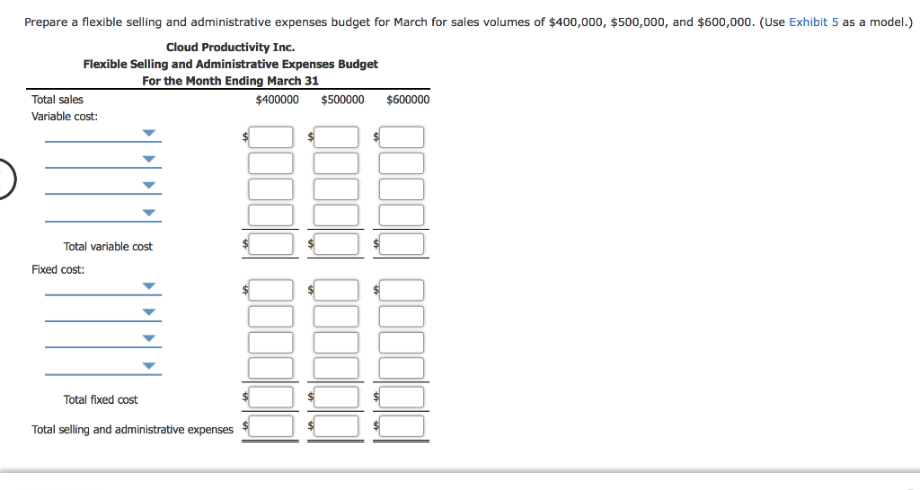 Solved Flexible Budget For Selling And Administrative | Chegg.com