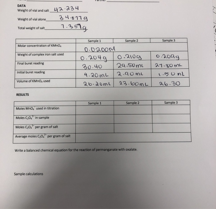 DATA 4a a34 34.811g 1.351g Weight of vial and salt | Chegg.com