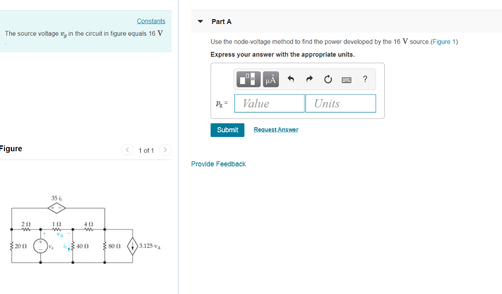 Solved Constants Part A The source voltage vg in the circuit | Chegg.com