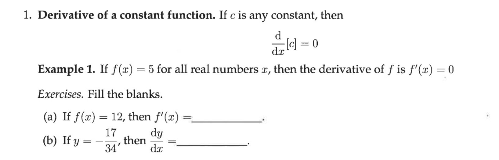 Solved 1. Derivative of a constant function. If c is any | Chegg.com