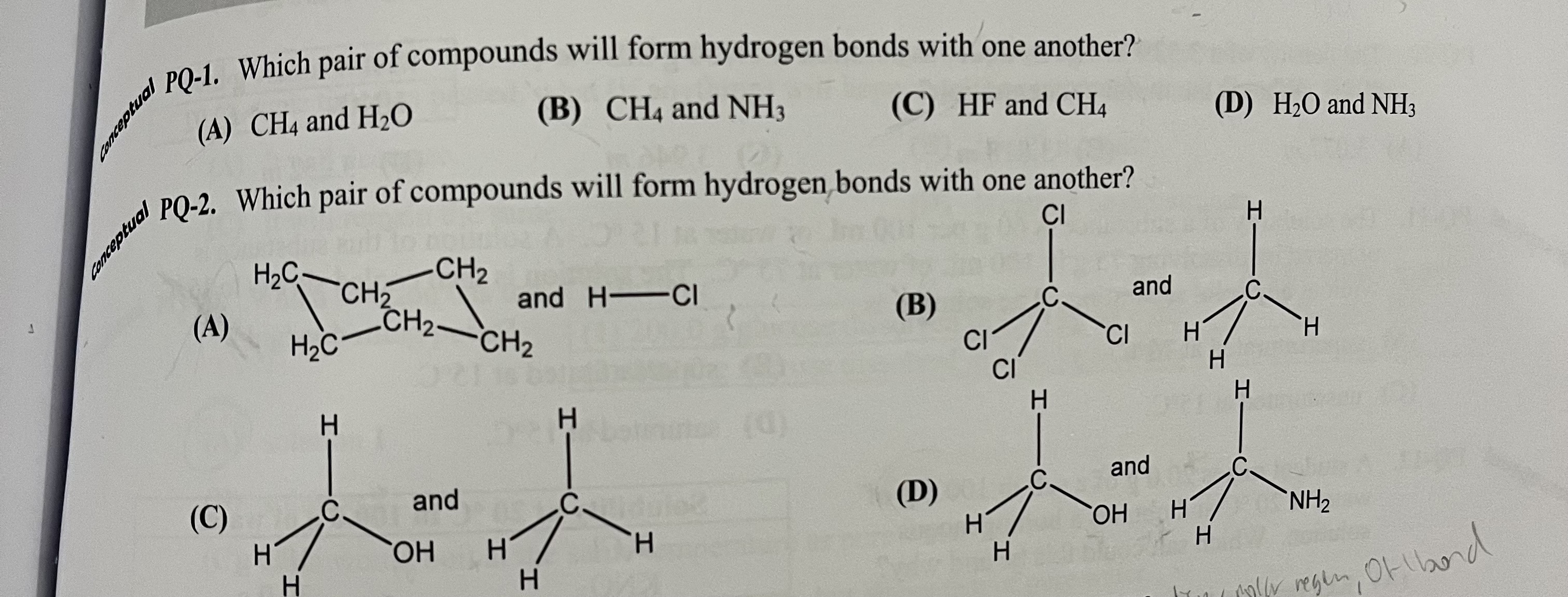 Solved PQ-1. Which pair of compounds will form hydrogen | Chegg.com