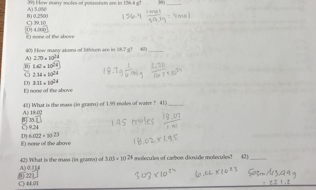Solved 39)__ Imol 39) How many moles of potassium are in