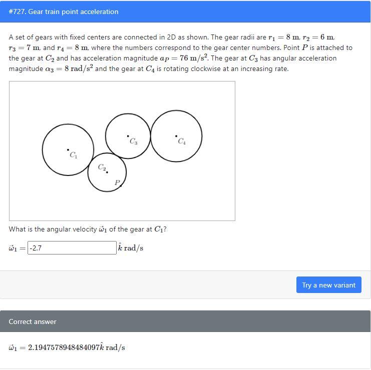 Solved 727. Gear train point acceleration A set of gears