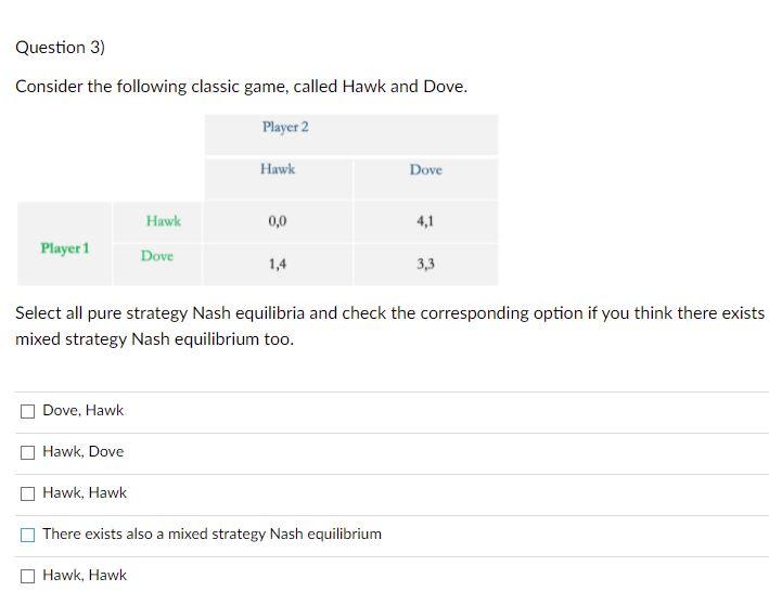 Solved Question 3) Consider the following classic game, | Chegg.com