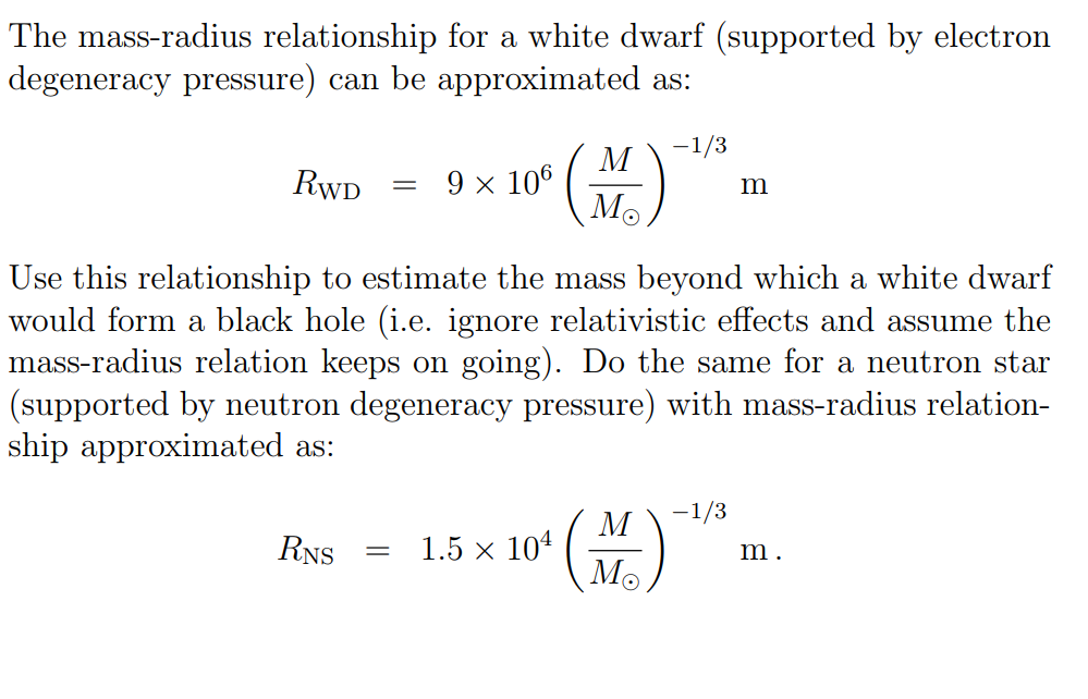 Solved The massradius relationship for a white dwarf