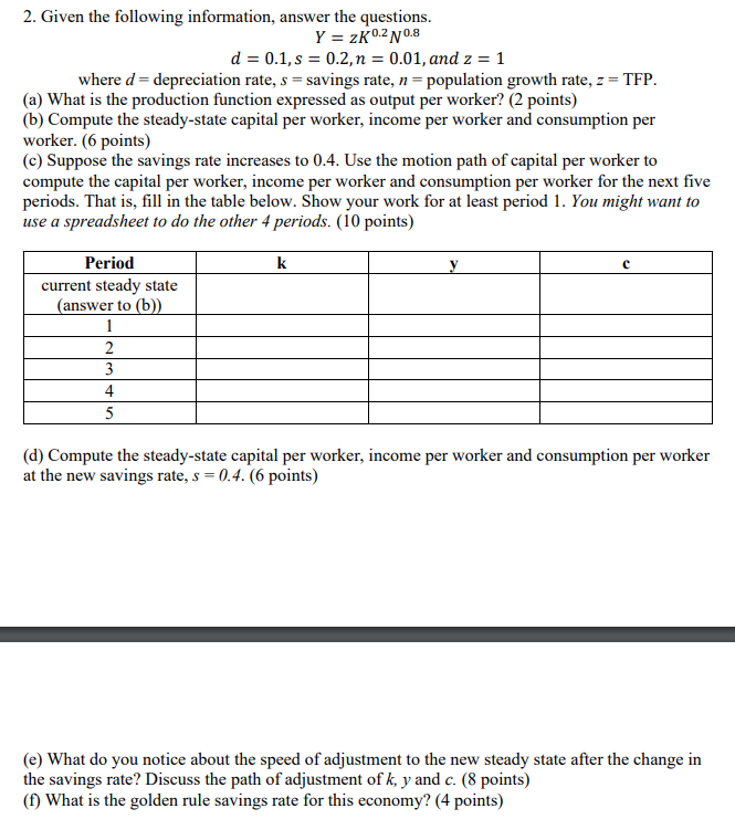 Solved 2. Given the following information, answer the | Chegg.com