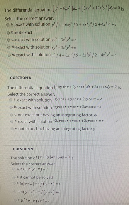 Solved The Differential Equation Select The Correct Answer Chegg Com