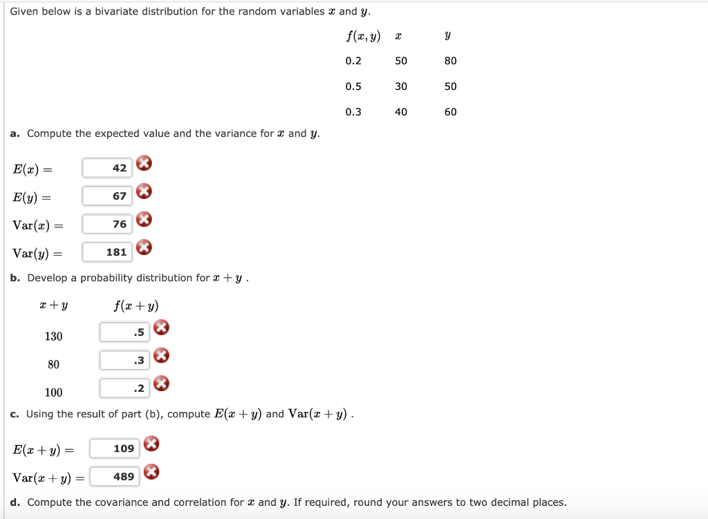 Solved Given Below Is A Bivariate Distribution For The Ra Chegg Com