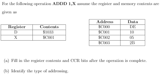 Solved For the following operation ADDD 1,X assume the | Chegg.com