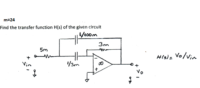 Solved m=24 Find the transfer function H(s) of the given | Chegg.com