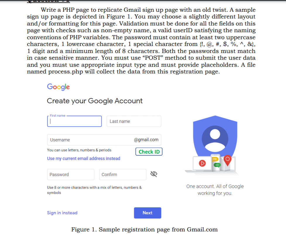 Write a PHP page to replicate Gmail sign up page with  Chegg.com