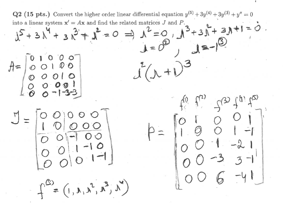 Solved Q2 15 Pts Convert The Higher Order Linear Diffe Chegg Com