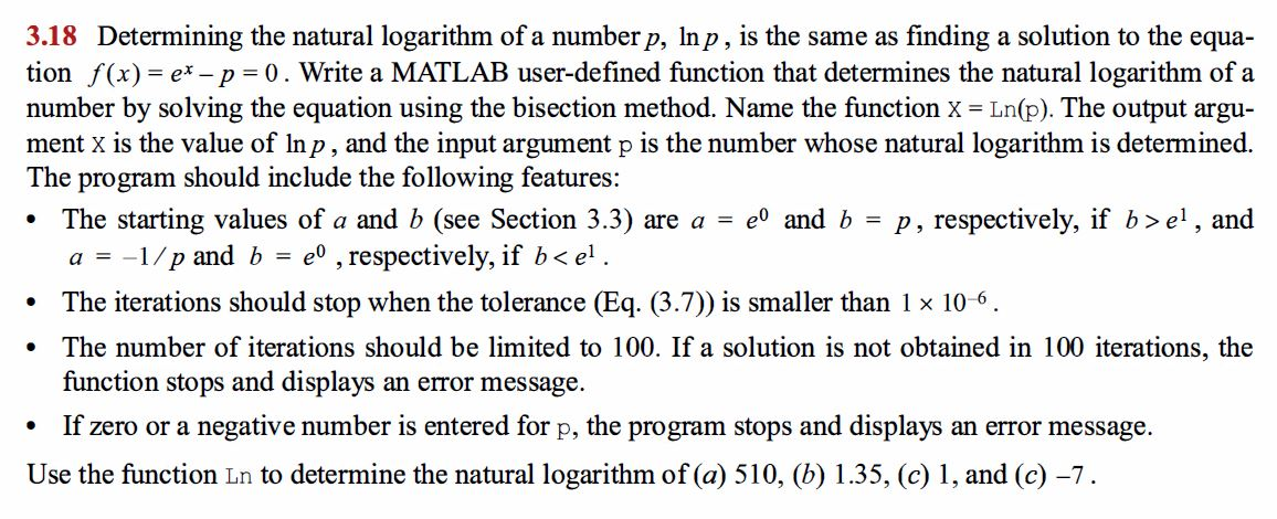 Solved 3.18 Determining the natural logarithm of a number p, | Chegg.com