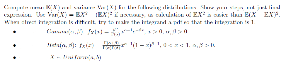 Solved Compute mean E(X) and variance Var(X) for the | Chegg.com