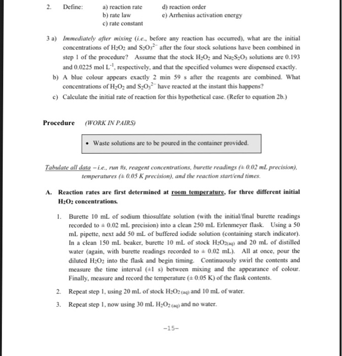 Solved 2. Define a) reaction rate b) rate law c) rate