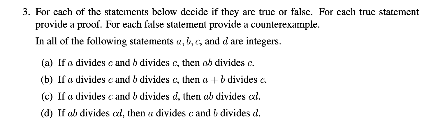 Solved 3 For Each Of The Statements Below Decide If They