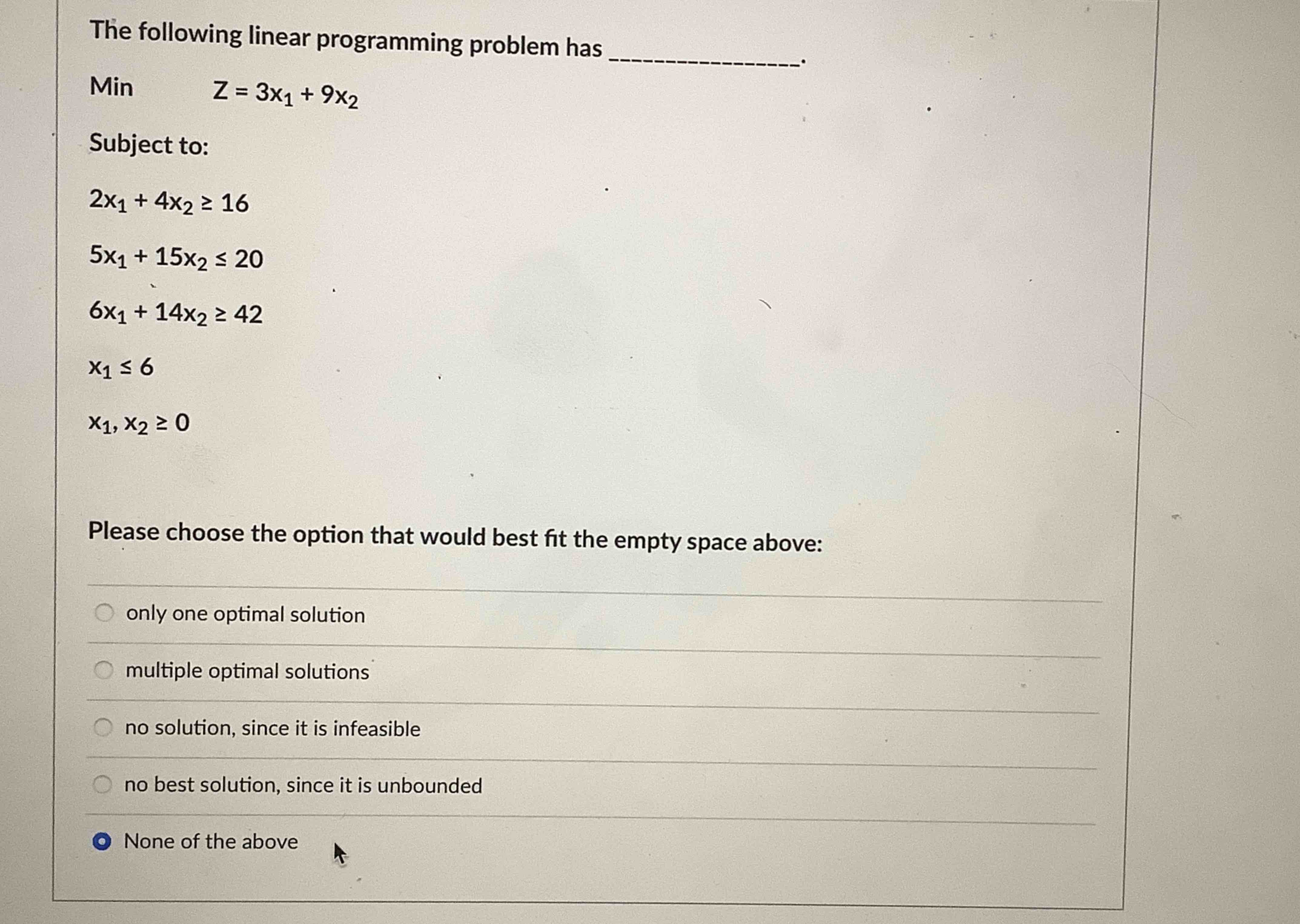 Solved The following linear programming problem | Chegg.com
