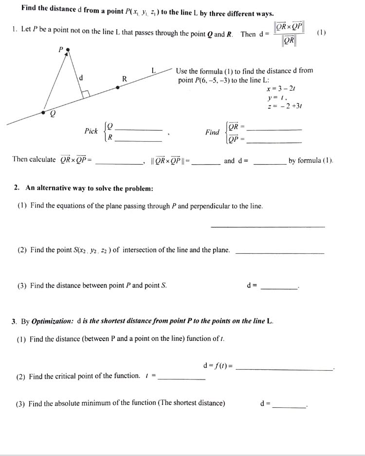 Solved Find the distance d from a point P(x, yz,) to the | Chegg.com