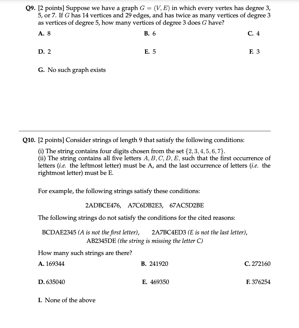Solved 09. [2 points] Suppose we have a graph G = (V, E) in | Chegg.com