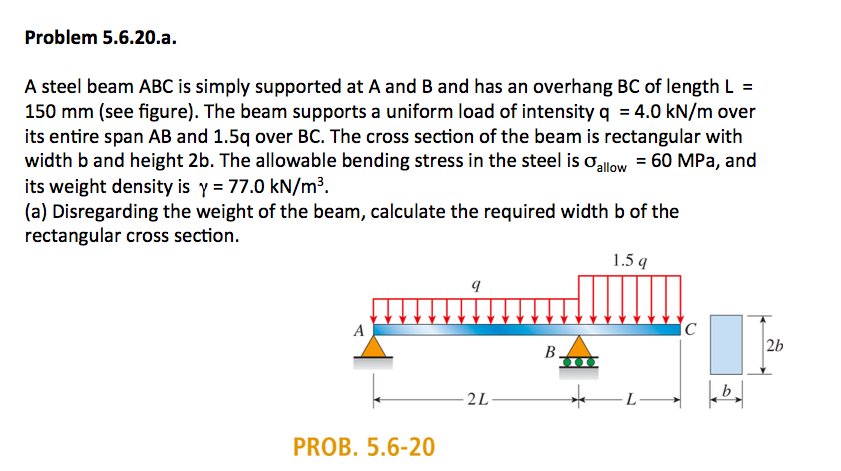 Solved Problem 5.6.20.a. A steel beam ABC is simply | Chegg.com