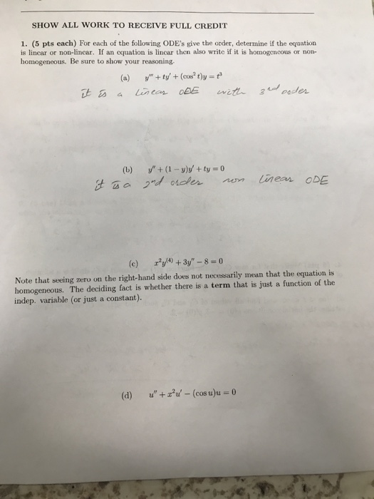 Solved SHOW ALL WORK TO RECEIVE FULL CREDIT 1. (5 pts each) | Chegg.com
