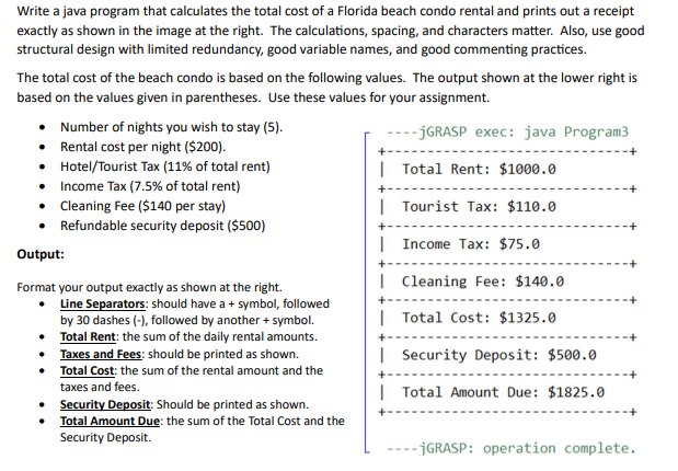 Solved Write a java program that calculates the total cost | Chegg.com