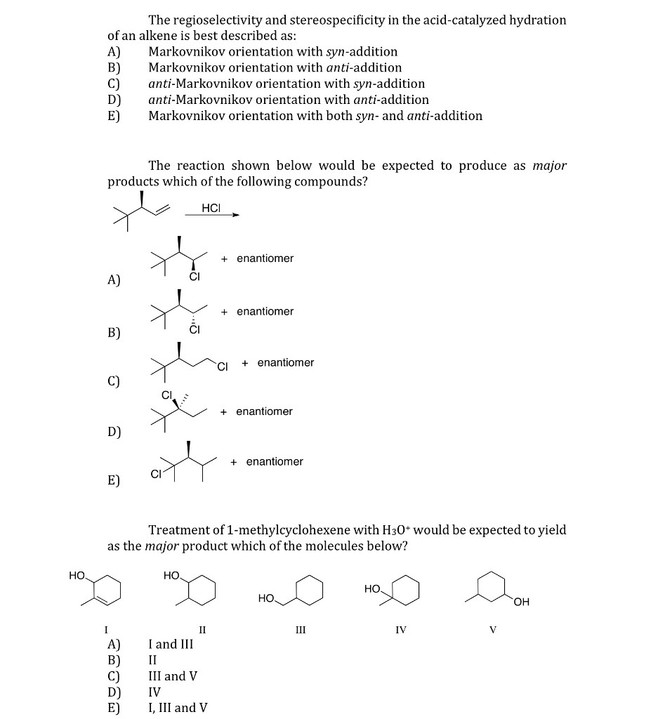 Solved The Regioselectivity And Stereospecificity In The | Chegg.com