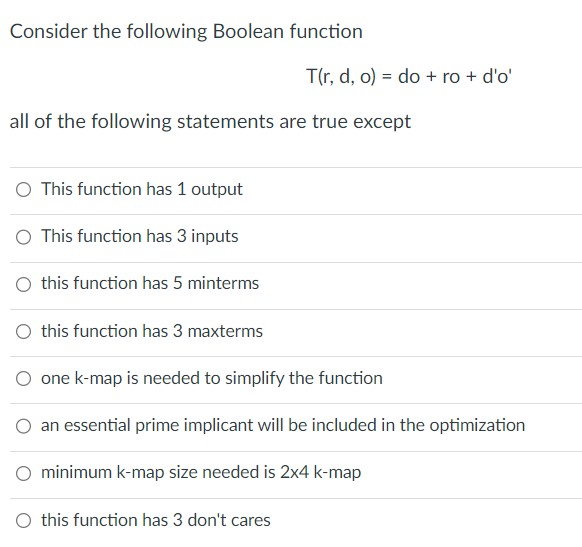 Solved Consider The Following Boolean Function | Chegg.com | Chegg.com